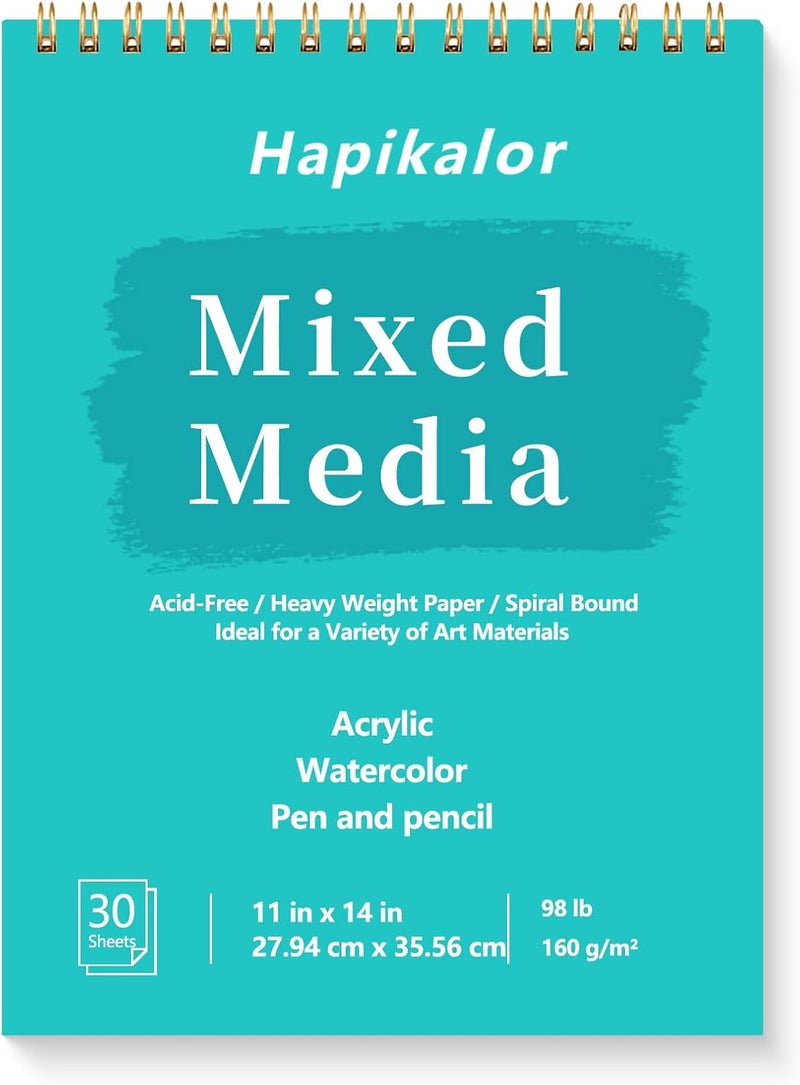 Hapikalor Sketch Book Mixed Media Pad, 11" x 14" Top Spiral Bound Sketch Pad, 30 Sheets 98lb/160gsm Acid-Free Drawing Paper, Art Supplies Sketchbook for Drawing, Sketching - Image 1